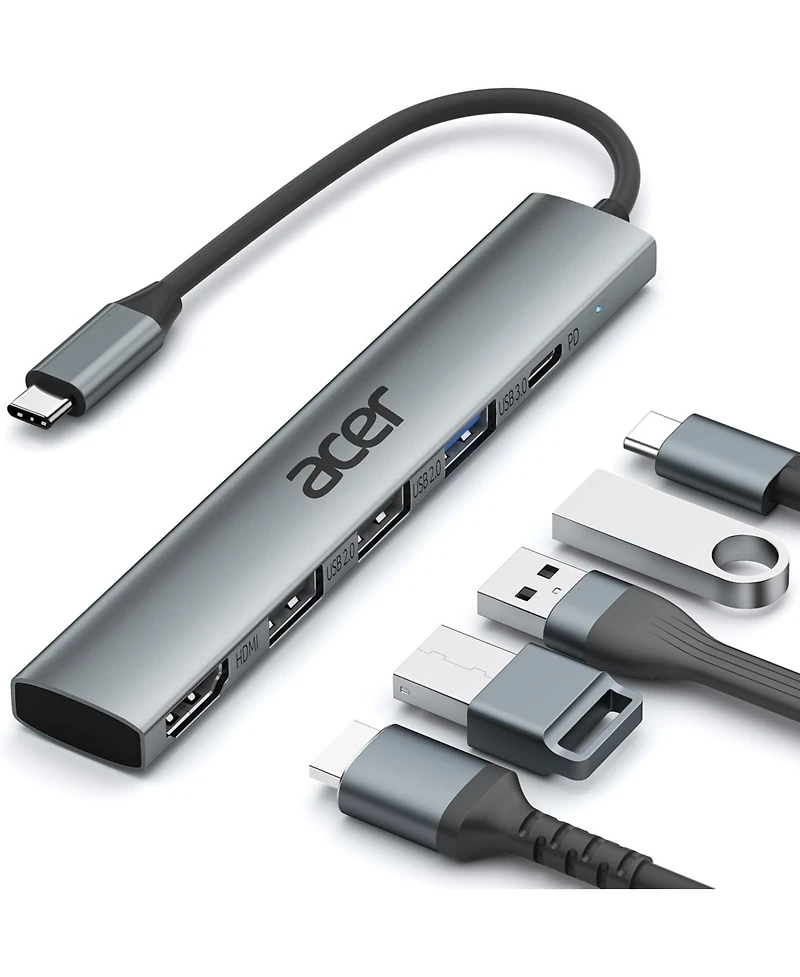 Acer 5-in-1 Usb-c Hub with 4K Hdmi, 100W Power Delivery, 3 Usb Ports, and Usb-c to Hdmi Multiport Adapter for Laptops, PCs, Tablets, MacBook, iPad, iP