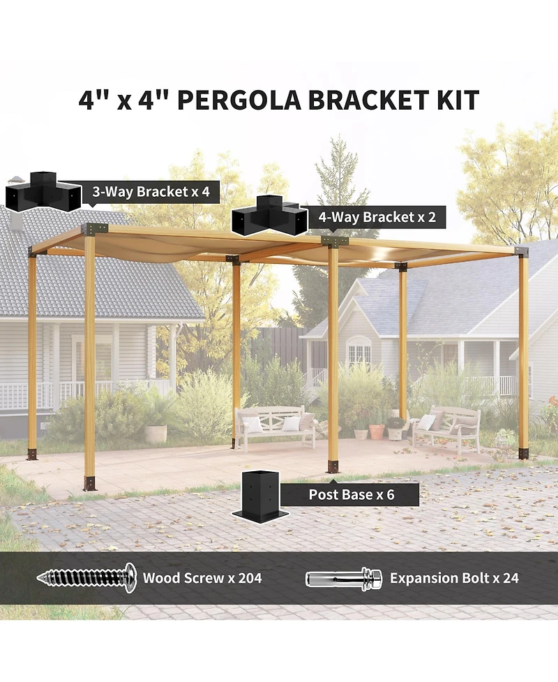 Outsunny 12PCS Pergola Kit Brackets for 4"x4" (Actual 3.6"x3.6") Lumber