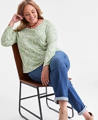 Style & Co Plus Printed Long-Sleeve Top, Macy's Exclusive