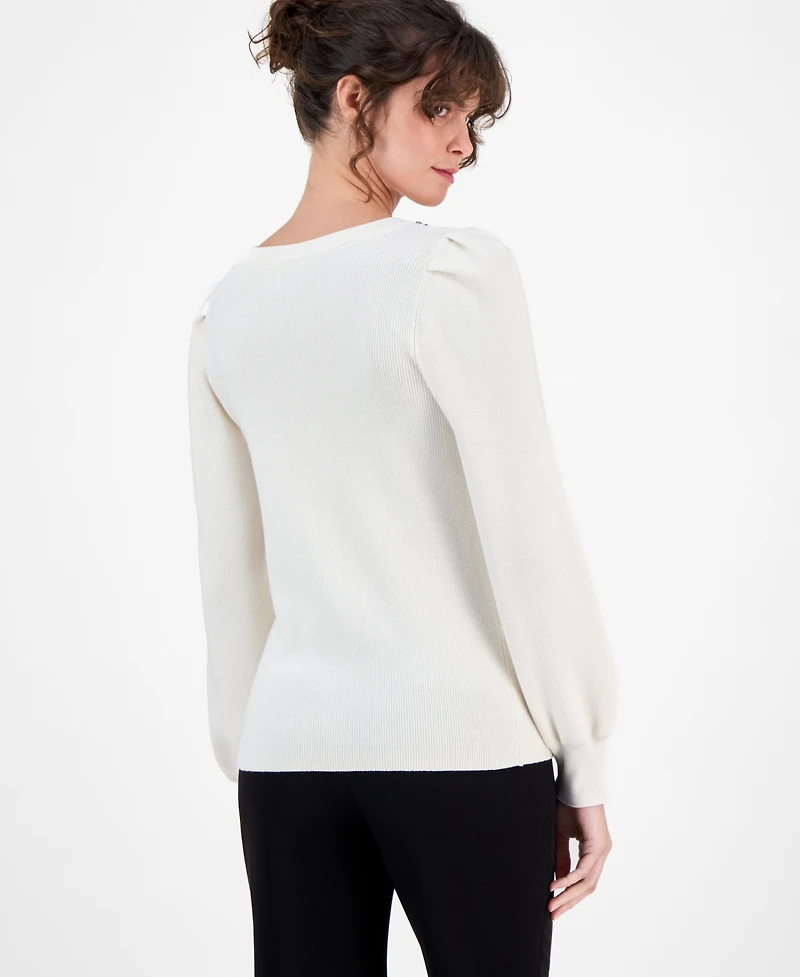 Ak Anne Klein Women's Embellished Puff-Sleeve Sweater