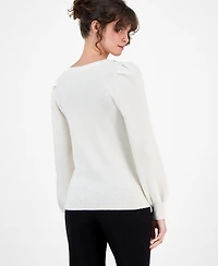 Ak Anne Klein Women's Embellished Puff-Sleeve Sweater