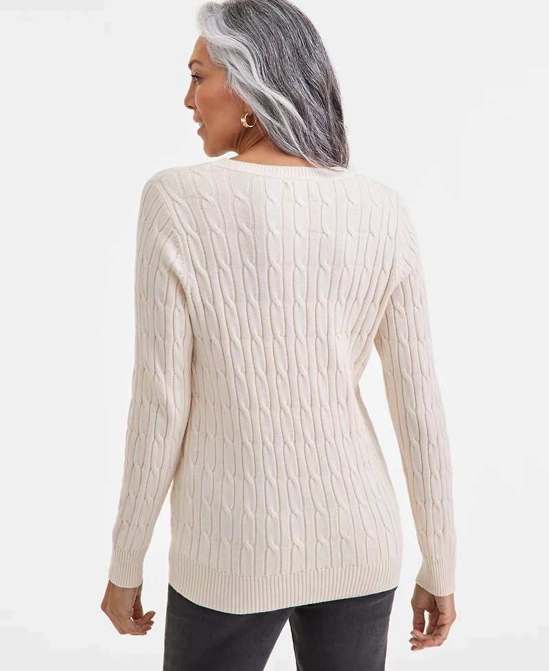 Style & Co Women's Cotton Cable-Knit V-Neck Sweater, Created for Macy's