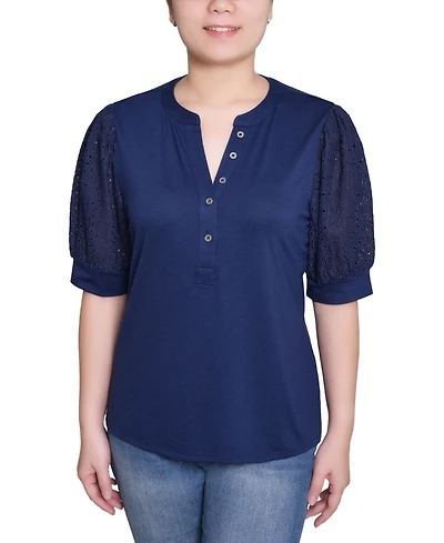 Ny Collection Petite Puff Elbow Sleeve Top