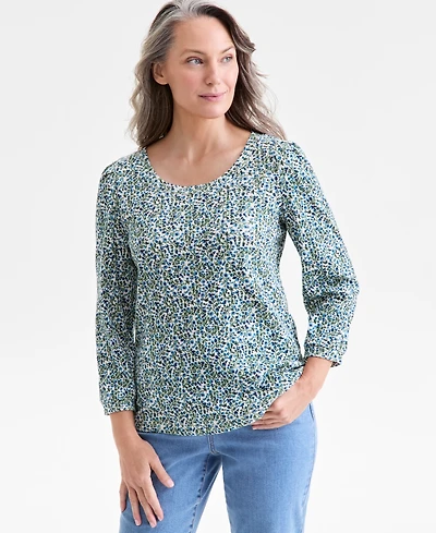 Style & Co Women's Printed Scoop-Neck 3/4-Sleeve Top, Macy's Exclusive