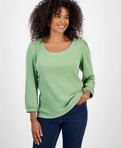 Style & Co Women's Scoop-Neck Long-Sleeve Ribbed Knit Top, Macy's Exclusive