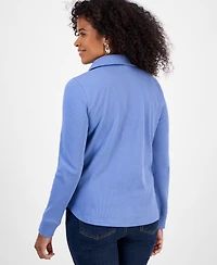 Style & Co Petite Collared Long-Sleeve Thermal Top, Macy's Exclusive