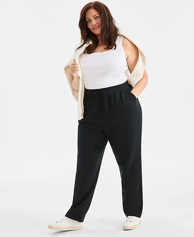 Style & Co Women's Plus Mid Rise Drawstring-Waist Fleece Pant, Exclusively at Macy's