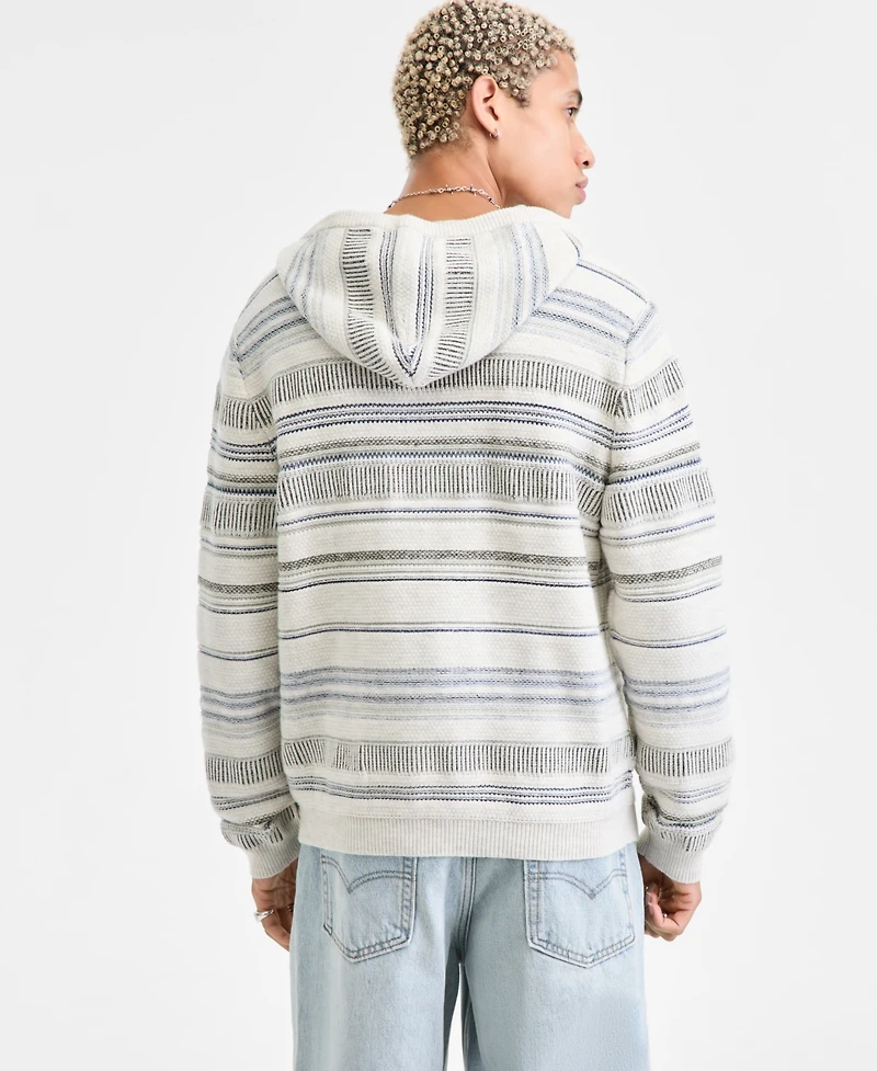 Sun + Stone Men's Francis Striped Long-Sleeve Hooded Sweater, Macy's Exclusive