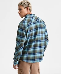 Sun + Stone Men's Wade Long-Sleeve Cotton Flannel Plaid Shirt, Macy's Exclusive