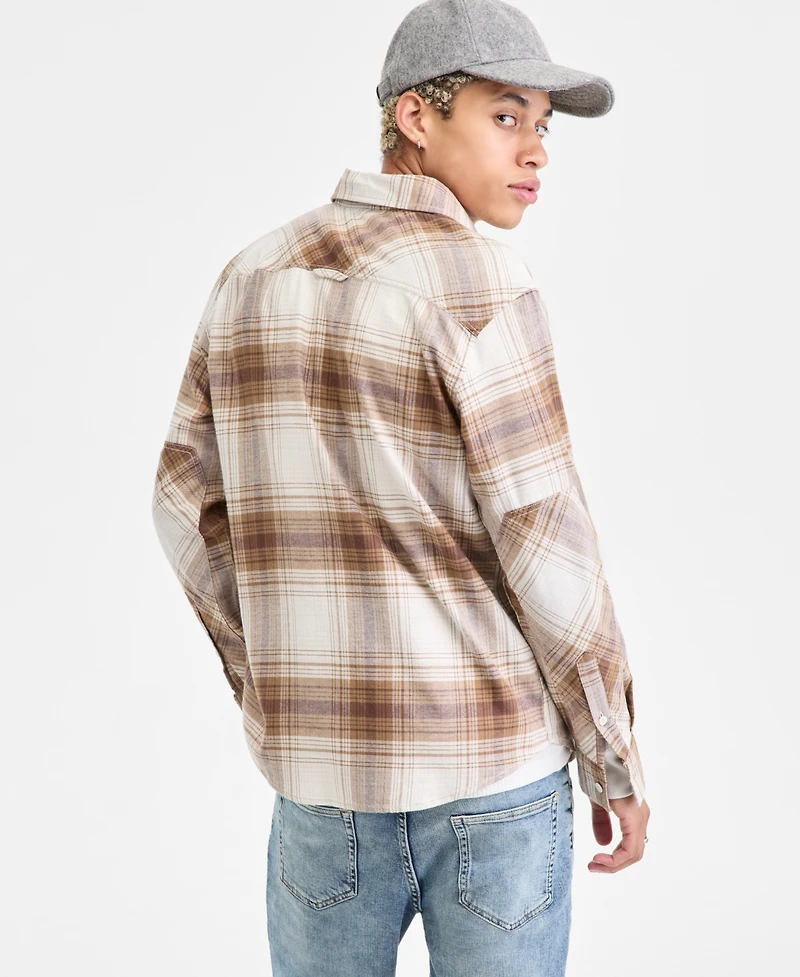 Sun + Stone Men's Curry Long-Sleeve Cotton Flannel Plaid Shirt, Macy's Exclusive