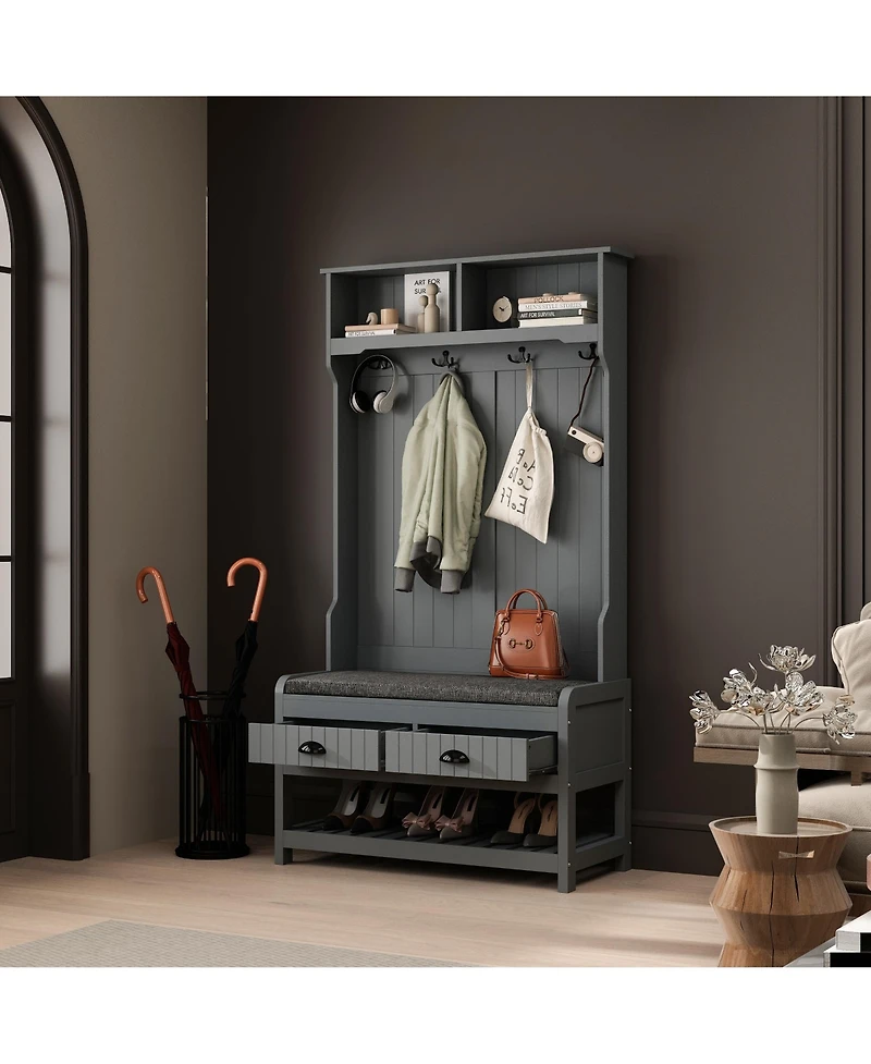 Homsee Grey countryside style multifunctional hall tree clothes hat rack