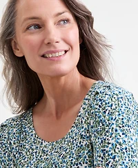 Style & Co Women's Printed Scoop-Neck 3/4-Sleeve Top, Macy's Exclusive