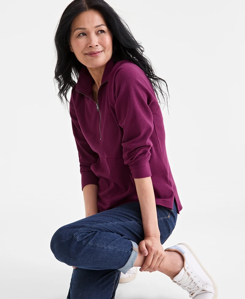 Style & Co Women's Waffle-Knit Quarter Zip Top, Macy's Exclusive