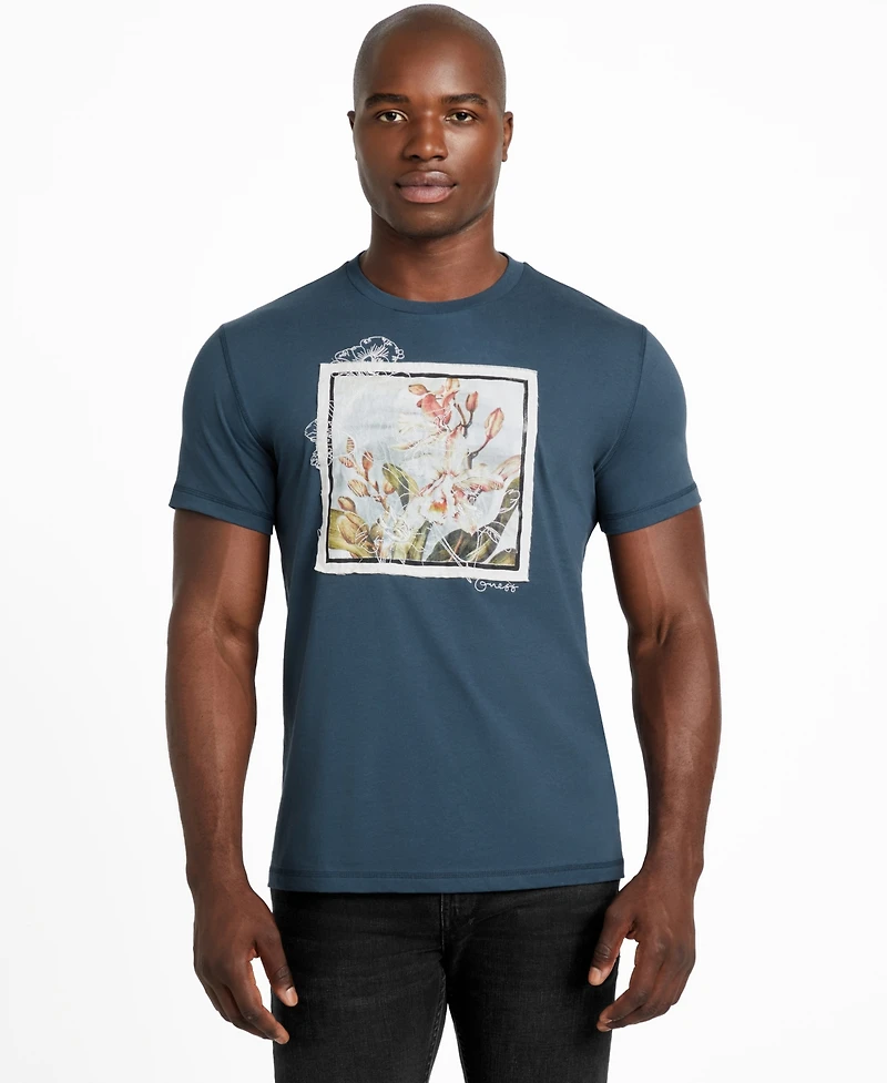 Guess Men's Short Sleeve Crewneck Flower Box Graphic T-Shirt