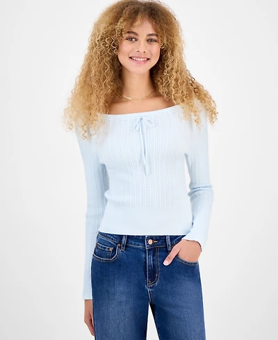 Ultra Flirt Juniors' Off-The-Shoulder Cable-Knit Sweater