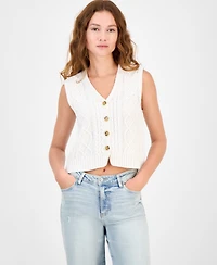Ultra Flirt Juniors' V-Neck Button-Front Chunky-Knit Vest