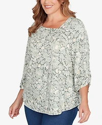Ruby Rd. Plus Floral Dew Drop Ruched Sleeves Top