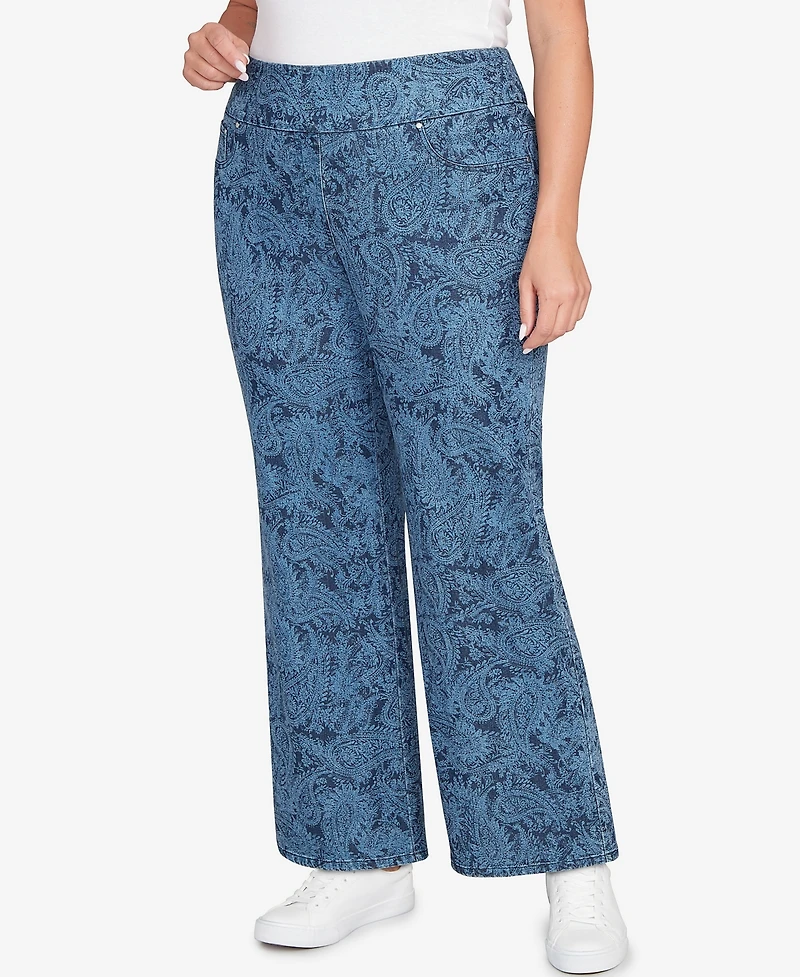 Ruby Rd. Plus Paisley Stretch Denim Pull-On Ankle Jeans