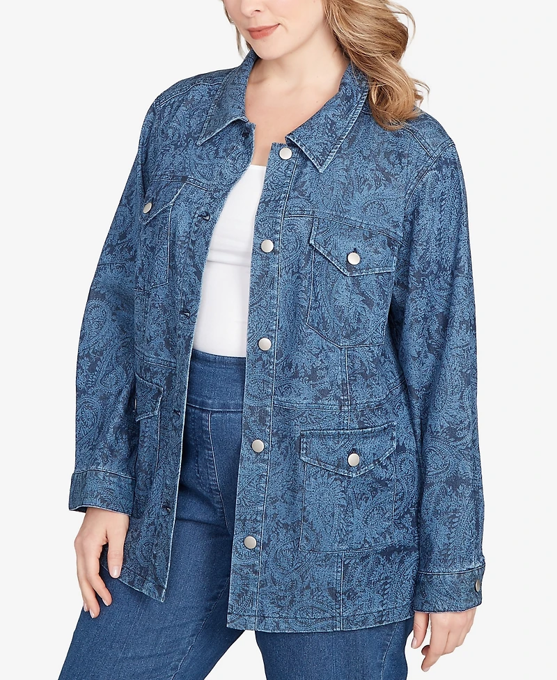 Ruby Rd. Plus Size Wide Leg Floral Cutout Jacket