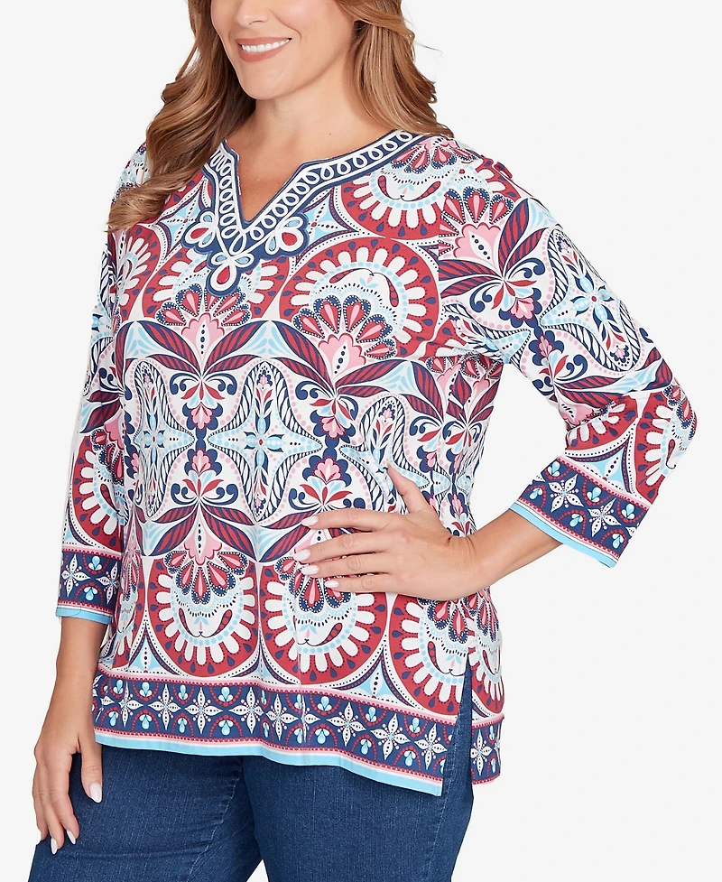 Ruby Rd. Plus Embellished Geo Border Knit Top