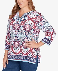 Ruby Rd. Plus Embellished Geo Border Knit Top
