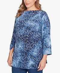 Ruby Rd. Plus Tie Dye Scroll Floral Top