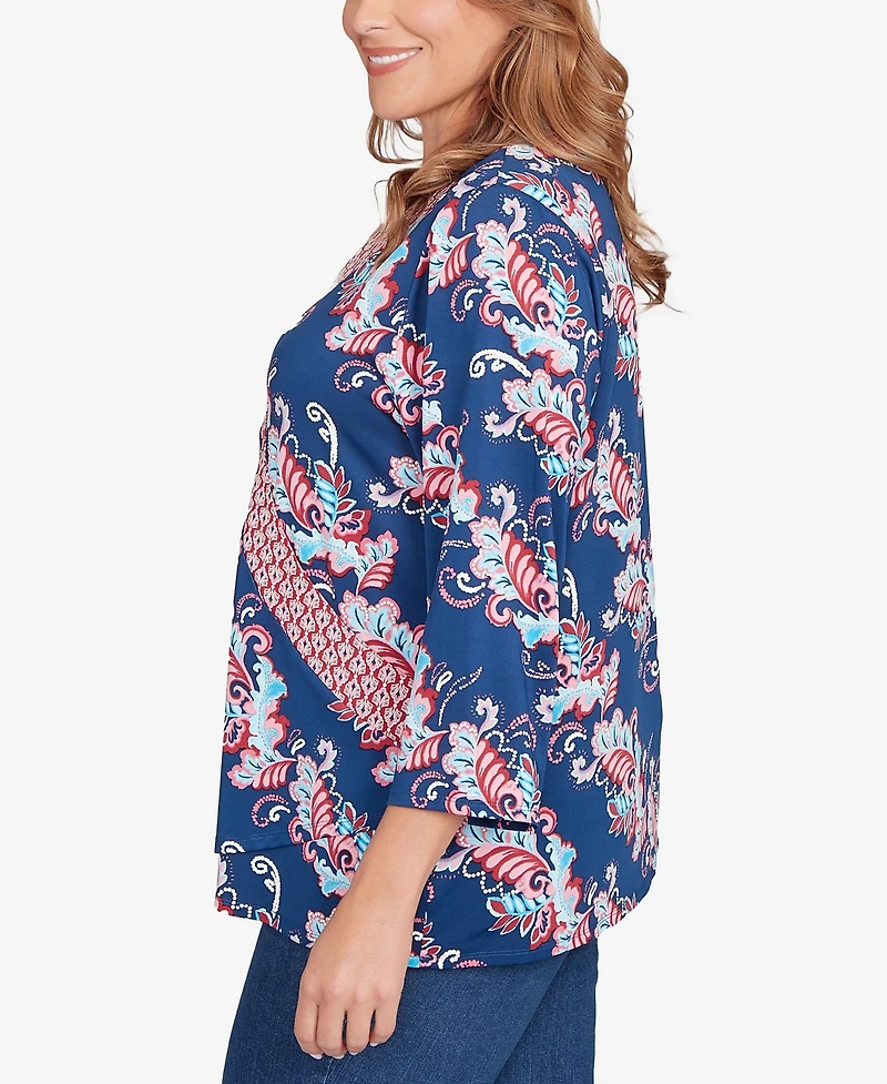Ruby Rd. Plus Ikat Floral Puff Print Surplice Top