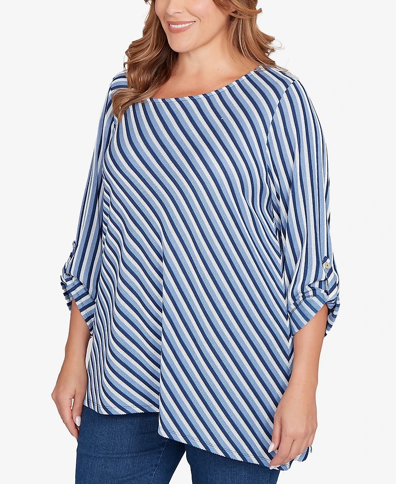 Ruby Rd. Plus Textured Stripe Roll Tab Sleeve Top