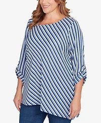 Ruby Rd. Plus Textured Stripe Roll Tab Sleeve Top