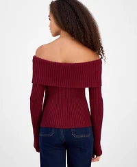 Madden Girl Juniors' Off-The-Shoulder Rib-Knit Sweater