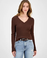 Hooked Up by Iot Juniors' Cable-Knit V-Neck Sweater