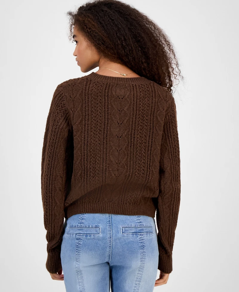 Hippie Rose Juniors' Cable-Knit Button-Front Lady Cardigan