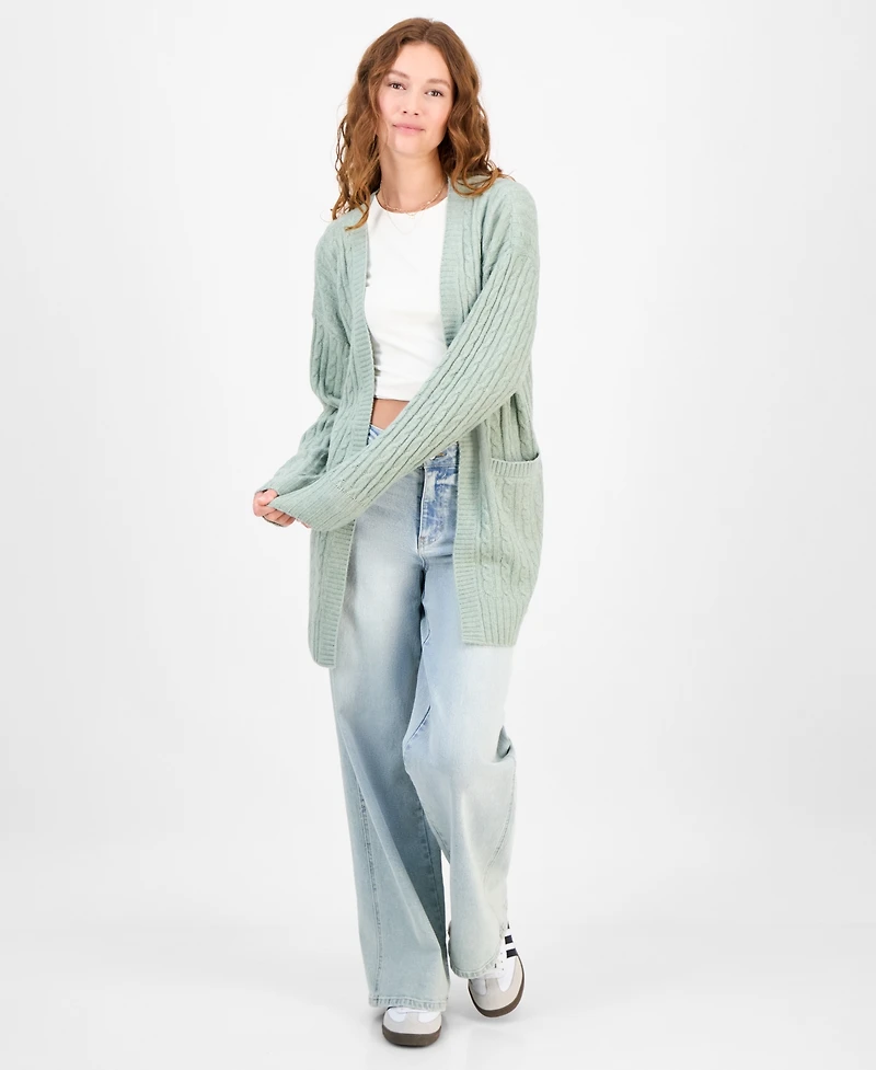Hippie Rose Juniors' Open-Front Long-Sleeve Midi Cardigan