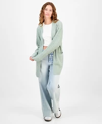 Hippie Rose Juniors' Open-Front Long-Sleeve Midi Cardigan