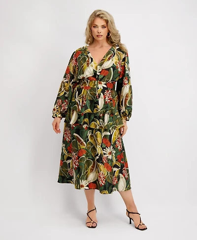 Siena Plus Long-Sleeve Tiered Satin Maxi Dress