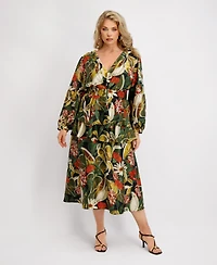 Siena Plus Long-Sleeve Tiered Satin Maxi Dress