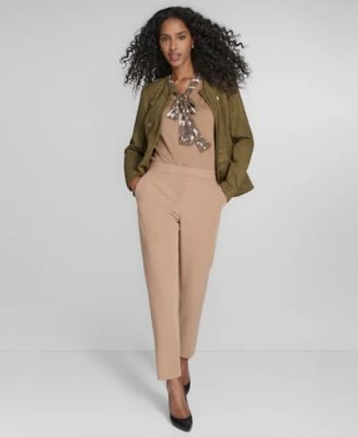 Tommy Hilfiger Womens Scuba Suede Long Sleeve Jacket Mixed Media Paisley Sweater Sloane Slim Leg Ankle Pants