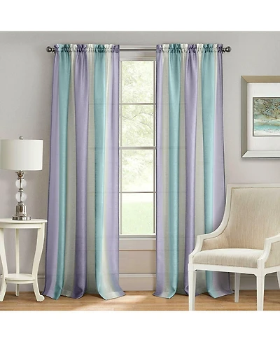 Kate Aurora 2 Pack Rainbow Striped Rod Pocket Semi Sheer Linen Window Curtains - 52 in. W x 84 L, Pink/Blue