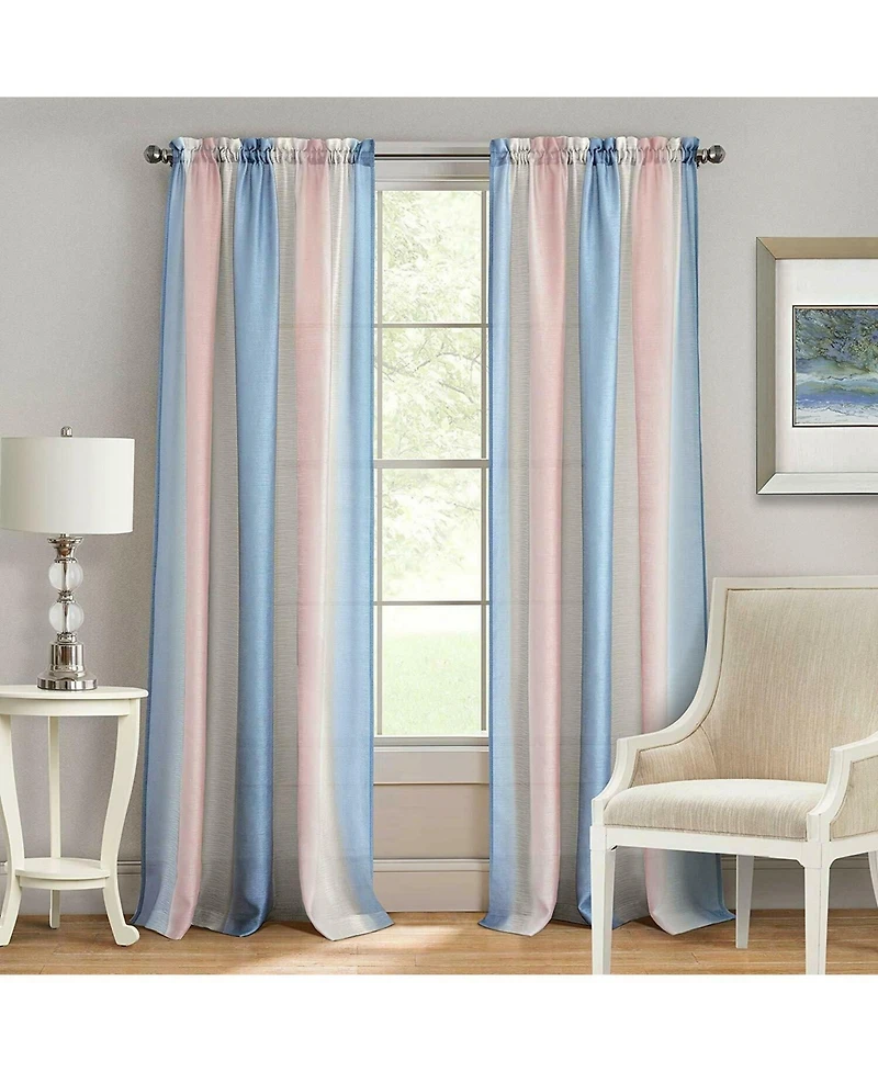 Kate Aurora 2 Pack Rainbow Striped Rod Pocket Semi Sheer Linen Window Curtains - 52 in. W x 84 in. L, Pink/Blue
