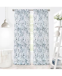 Kate Aurora 2 Piece Shabby Chic Cherry Blossom Designed Airy Sheer Rod Pocket & Back Tab Curtain Panels - 63 in. Long Hazelnut
