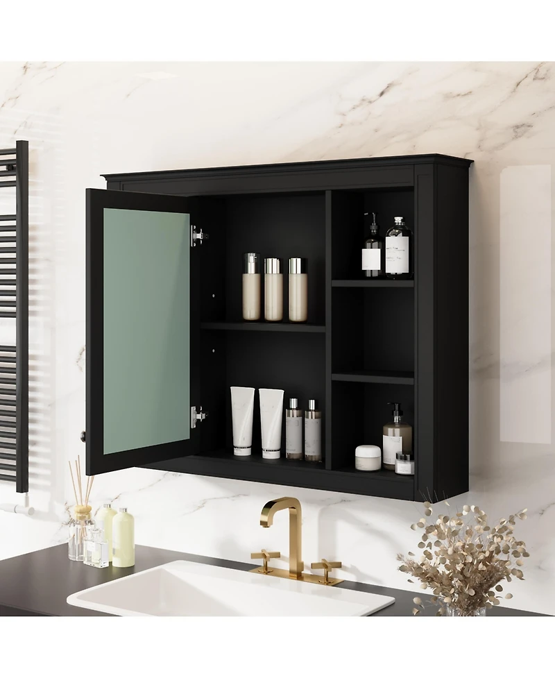 Casainc 35" x 27.5" Wall Mounted Bathroom Medicine Cabinet with Mirror and 6 Open Shelves (No Vanity)
