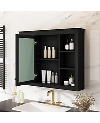 Casainc 35" x 27.5" Wall Mounted Bathroom Medicine Cabinet with Mirror and 6 Open Shelves (No Vanity)