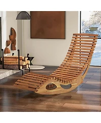 Costway Outdoor Chaise Lounge with High Back Slatted Seat Stopper Outside Wood Rocker
