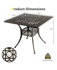 Gymax 35.4'' Patio Square Dining Table Cast Aluminum Umbrella Hole All-weather Outdoor