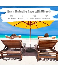 Gymax 50 lbs Round Resin Patio Umbrella Base Stand Holder w/ Lockable Wheels