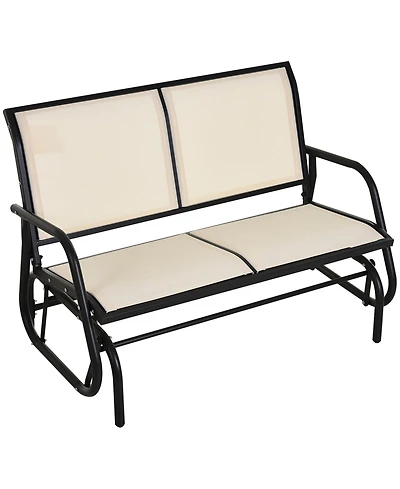 Flynama 2-Person Outdoor Glider Bench, Patio Double Swing Rocking Chair Loveseat w/Powder Coated Steel Frame for Backyard Garden Porch, Beige