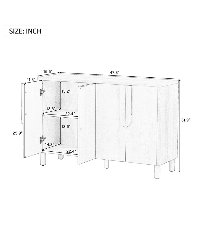 Streamdale Furniture Wood Buffet Cabinet with Arc Handles