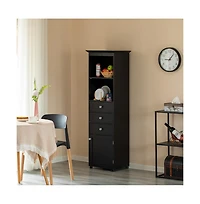 Basicwise Tall Freestanding Storage Organizer Linen Tower, Vanity Closet, Bathroom Cabinet with 2 Open shelves, 3 Drawers, and a White