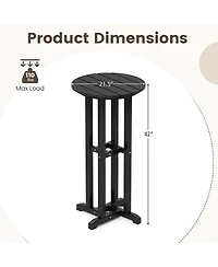 Gymax 21.5'' Round Bar Table Patio Hdpe Height Dining w/ Slatted Tabletop