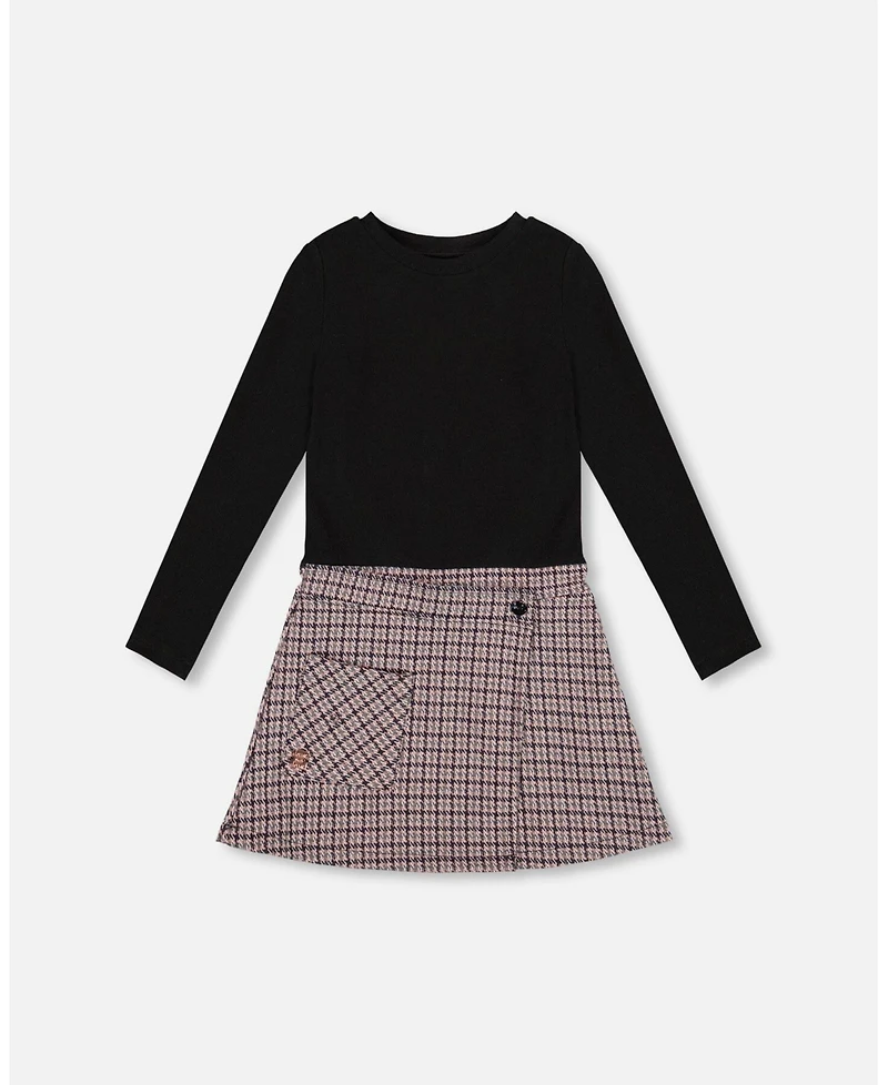 Deux par Girl Bi-Material Dress Black and Houndstooth - Toddler|Child
